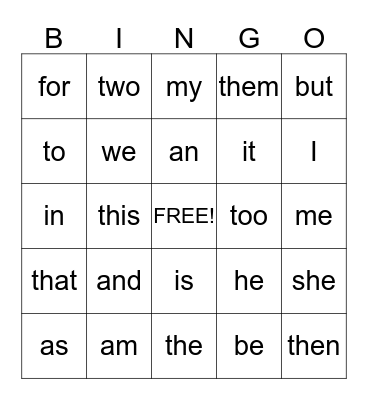 March Sight Words Bingo Card