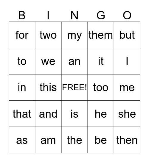 March Sight Words Bingo Card
