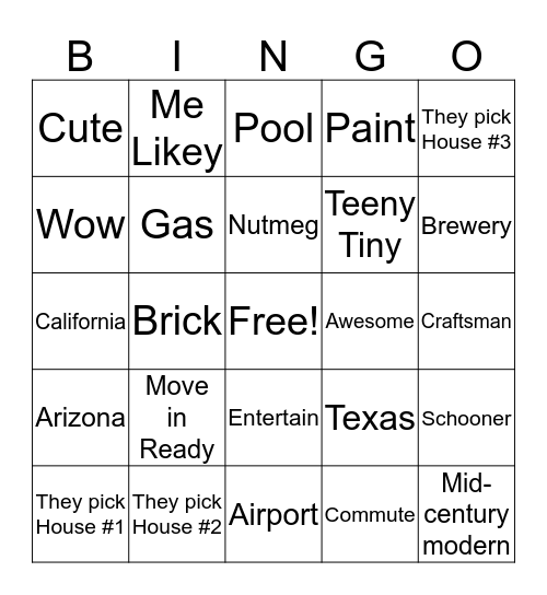 House Hunters with The Manns Bingo Card