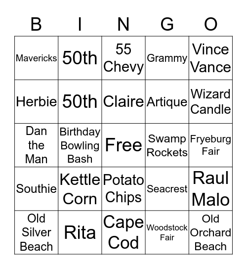 Lynne's 50th Birthday Bingo Card