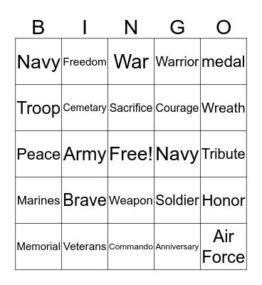 Memorial Day Bingo Card