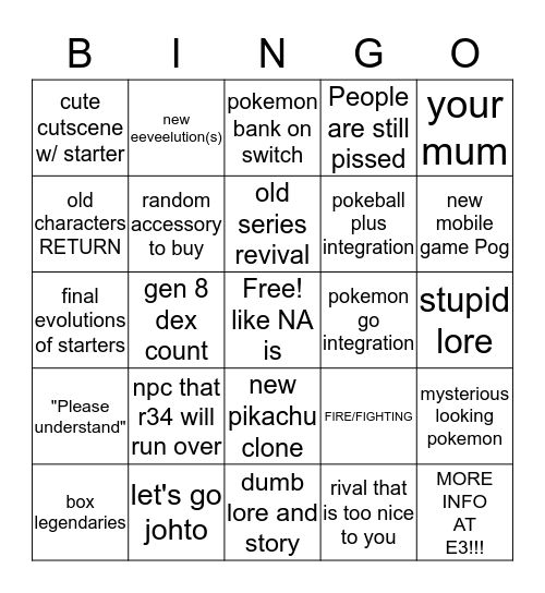 scuffed pokemon meme Bingo Card