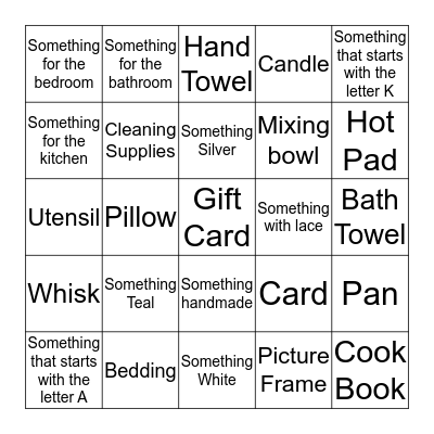 Bridal Gift Bingo Card