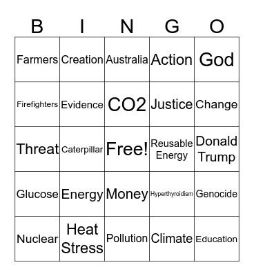 Climate Change Bingo Card