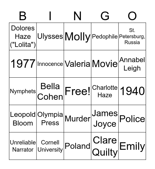 Lolita Bingo Card