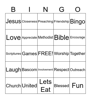 Bascom UMC Bingo Card