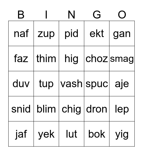 Nonsense Word Bingo! Bingo Card