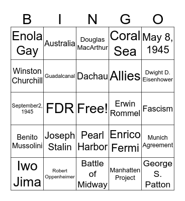 World War II Bingo Card