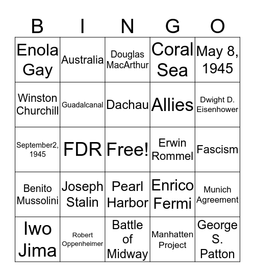 World War II Bingo Card