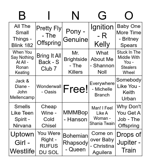MUSIC BINGO Card