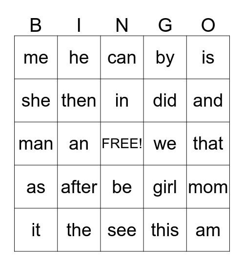 March Sight Words Bingo Card