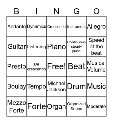 Music Bingo Card