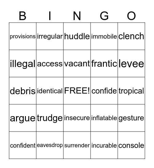 VOCABULAR  Bingo Card