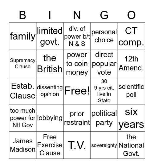 Government Review Bingo Card