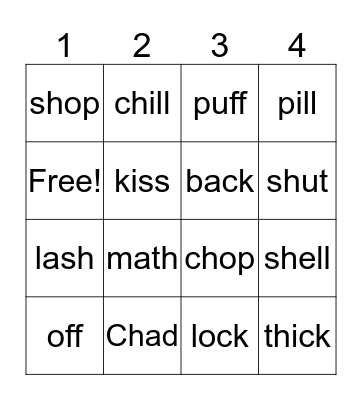 Diagraph & Bonus letters BINGO Card