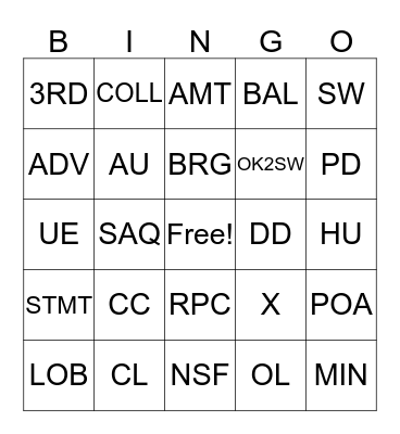 Capital One Abbreviations Bingo Card