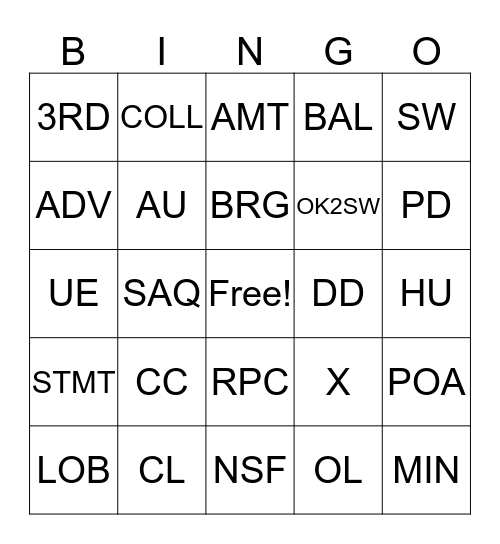 Capital One Abbreviations Bingo Card