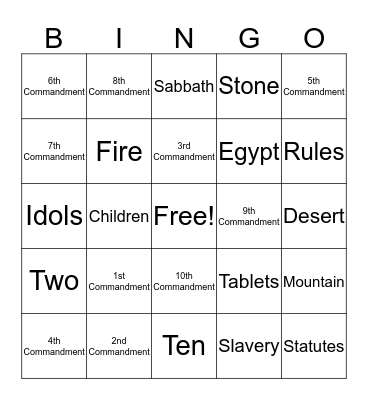 10 Commandments Bingo Card