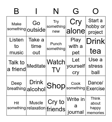 Coping Skills Bingo Card