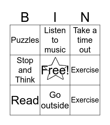 Coping Skills Bingo Card