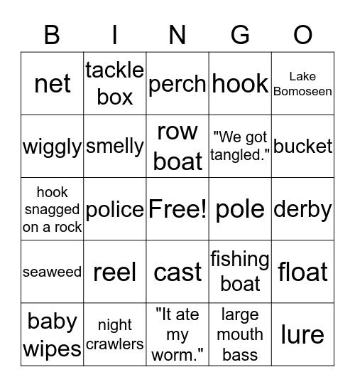 Laura Goes Fishing Bingo Card