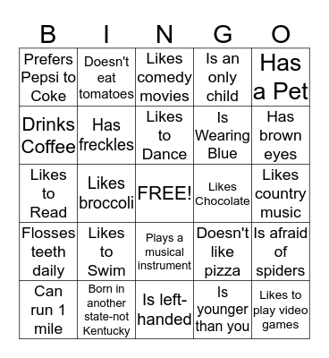 Getting to Know You Bingo Card
