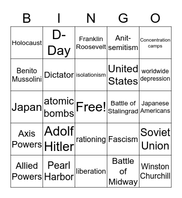 World War II Bingo Card