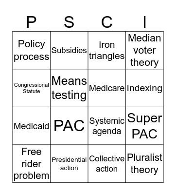 PSCI BINGO Card