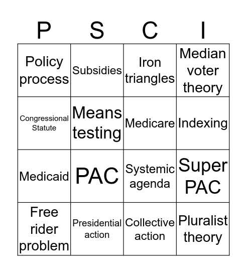 PSCI BINGO Card