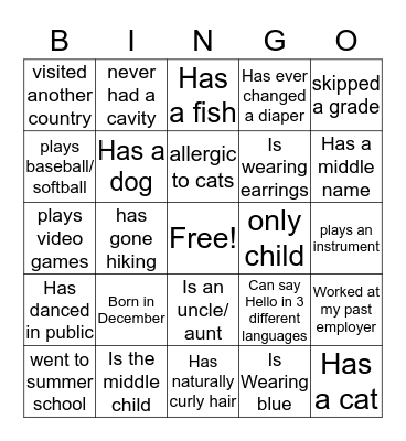 Personal  Bingo Card
