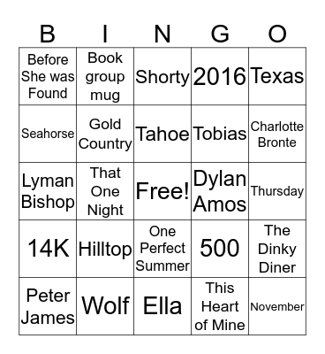 Book group Bingo Card