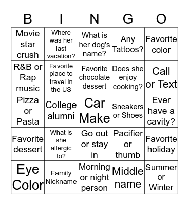 How Much Do You Know About Monica? Bingo Card