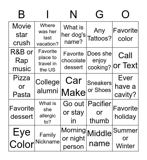 How Much Do You Know About Monica? Bingo Card