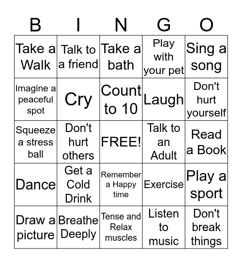 Ways to Calm Down Bingo Card