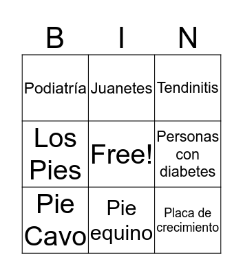 Podiatría Bingo Card