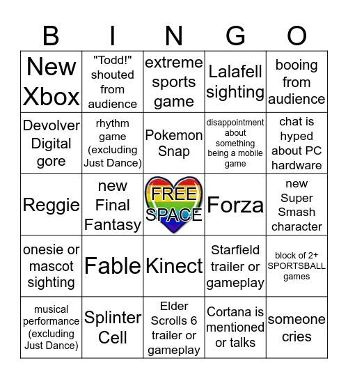 E3 Bingo Card
