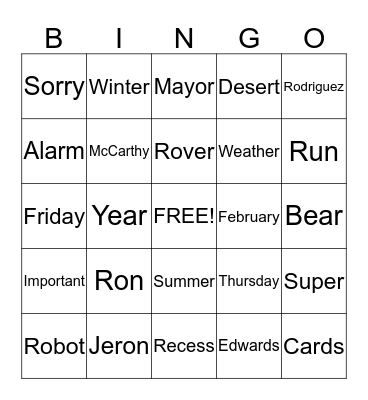 /R/ Words Bingo Card