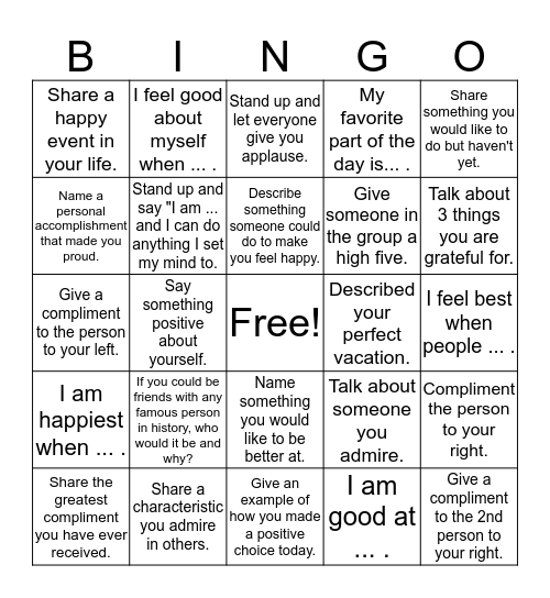 Self-awareness Bingo Card