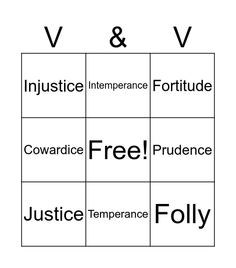 Virtues and Vices Bingo Card