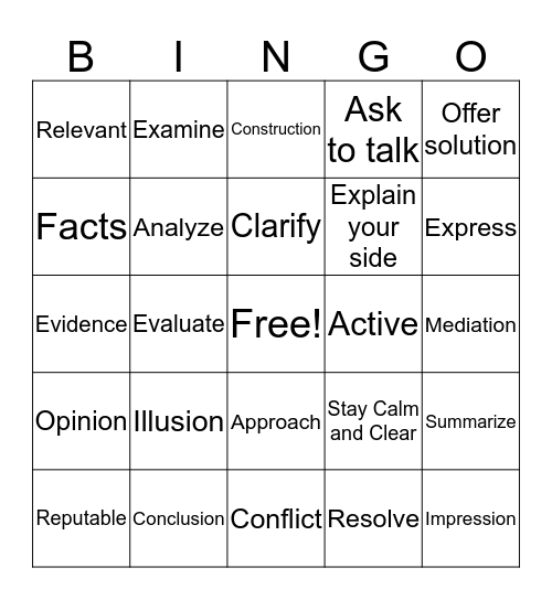 Working Smart Bingo Card
