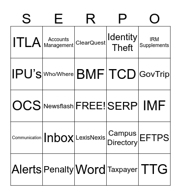 THE NEW IMPROVED SERPO Bingo Card