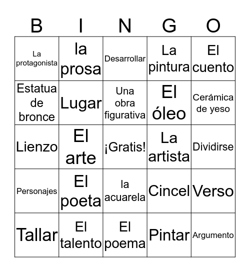 Arte y Literatura Bingo Card