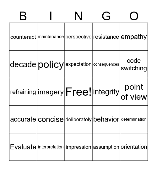 Working smart lesson 11  Bingo Card