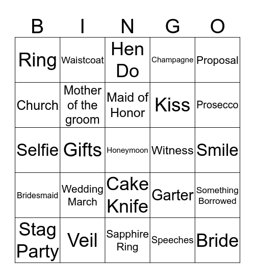 Dani's Hen Do Bingo Card