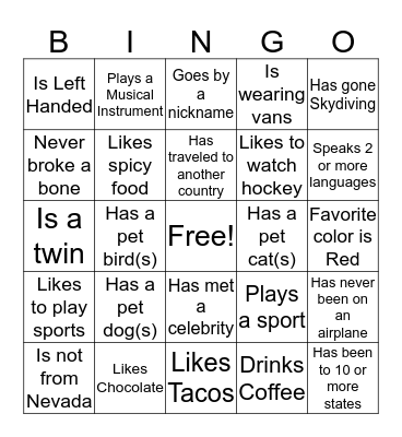 Ice Breaker Bingo Card