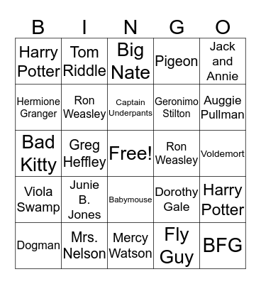 Book Character Bingo Card