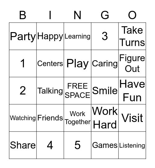 Friendship Bingo Card