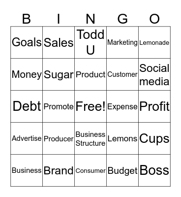 We Mean Business at Todd U Bingo Card