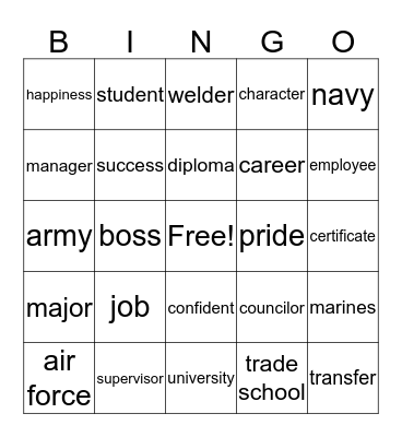 career 1.01 Bingo Card