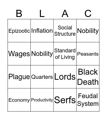 Black Death Bingo!  Bingo Card